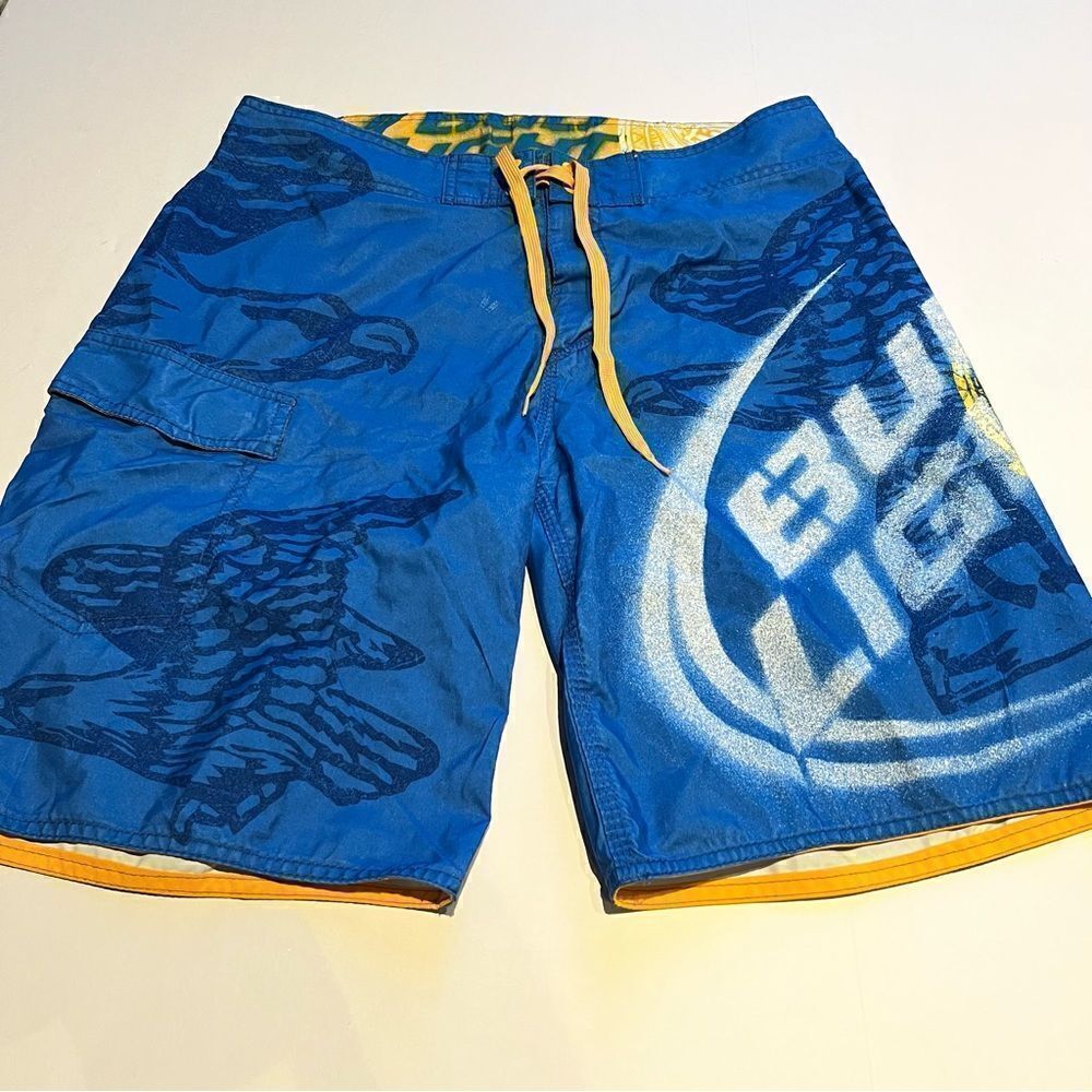 Bud Light Board Shorts Size 34 Blue, yellow and white